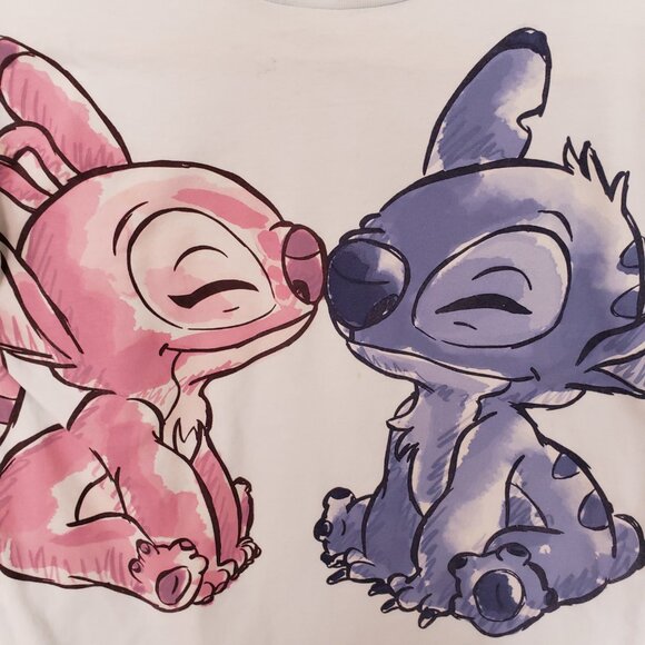 Disney Stitch & Angel Girls Light Blue Cute Watercolor Graphic T-shirt Size XL - Picture 5 of 13